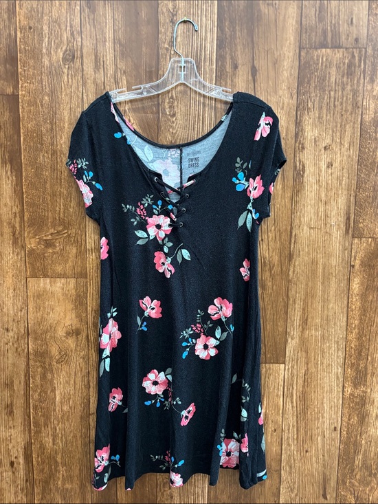 SO Dresses & Skirts - So Black Floral Lace-Up Midi Dress